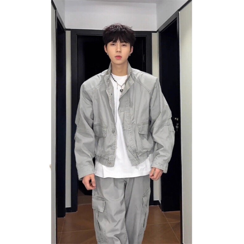工装风灰色垫肩外套夹克机车服JK948特P100,男装夹克,星座908-1