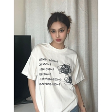 T0790-P25纯棉白色短袖2024数学游戏趣味卡通印花全棉T，男装T恤，星座617A-2