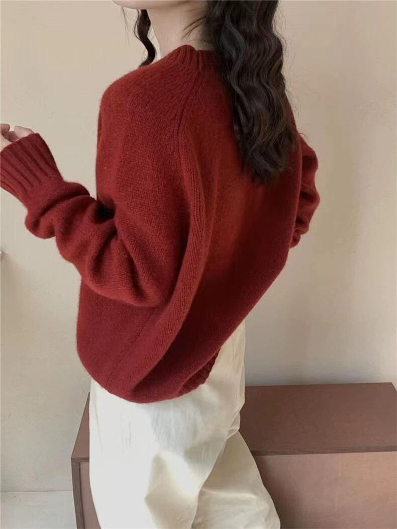 温柔风紫色圆领毛衣女秋冬新款软糯慵懒宽松针织衫上衣,针织衫/毛衣,半城羊绒