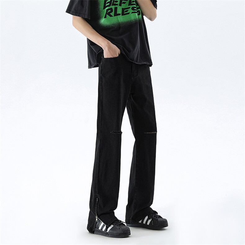 B221美式ins高街暗黑修身拉链破洞弹力牛仔裤LK24181-P60控78,男装牛仔裤,电商B221