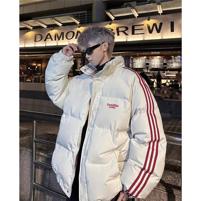 2506美式短款撞色格子棉服男三条杠立领外套加厚棉袄面包服,男装棉衣,星座308A-1（原309B-1）