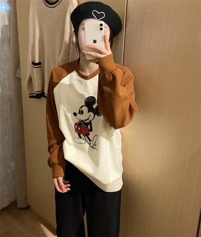 秋冬新款韩版米奇圆领拼色卫衣，女装卫衣/绒衫，HJ