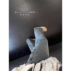 1506-1/KN1611/P45手喷猫须蓝色牛仔裤男新款宽松直筒男生裤子潮，男装牛仔裤，星座1506-1