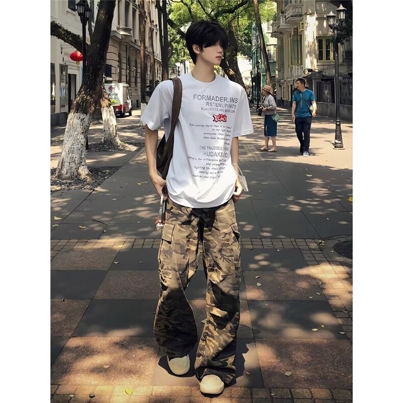慵懒百搭日系迷彩色牛仔长裤流行新款文艺原宿气质时尚XA467,男装休闲裤,星座208-5