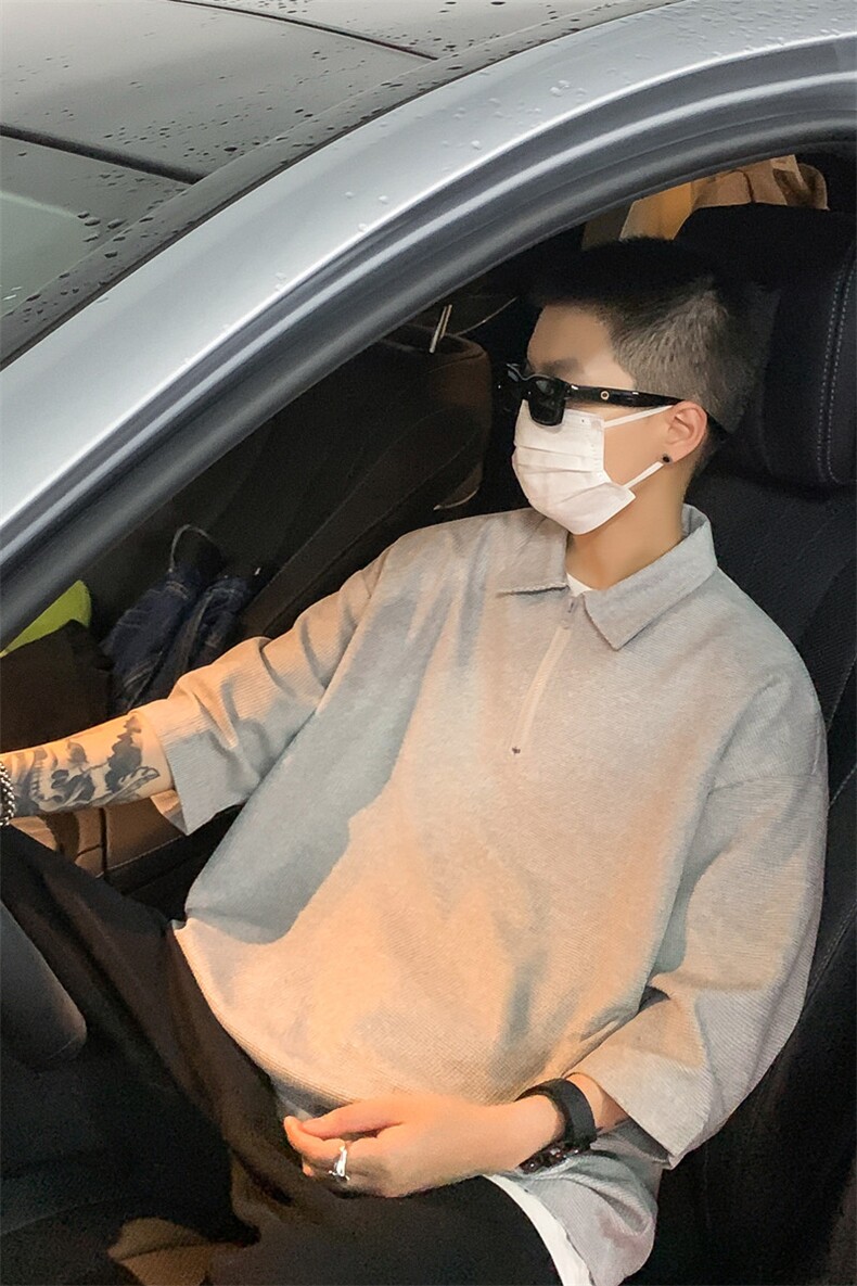 T6075/P25新款夏季华夫格polo衫T恤男大码宽松纯色简约上衣男装潮,男装T恤,电商A141