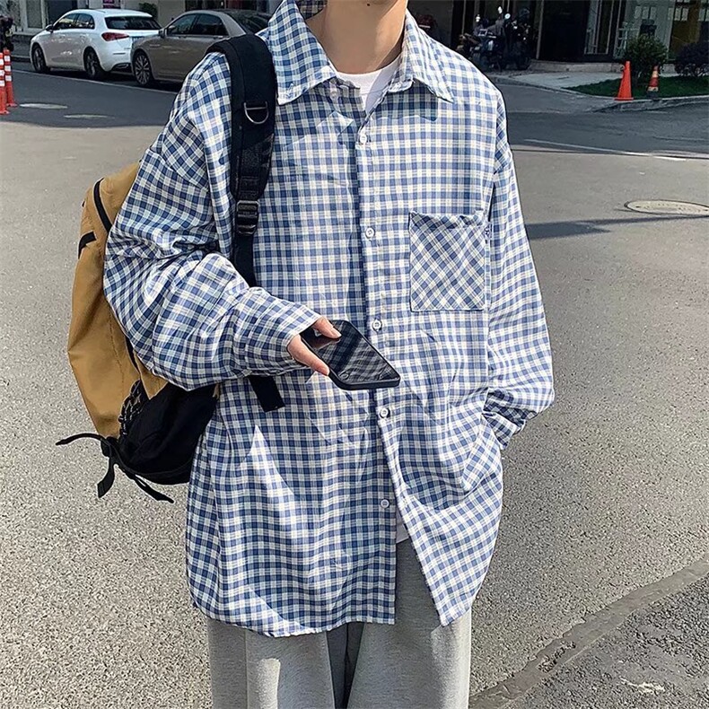 长袖格子衬衫春款男港风潮流C932P33,男装衬衫,星座1116-2