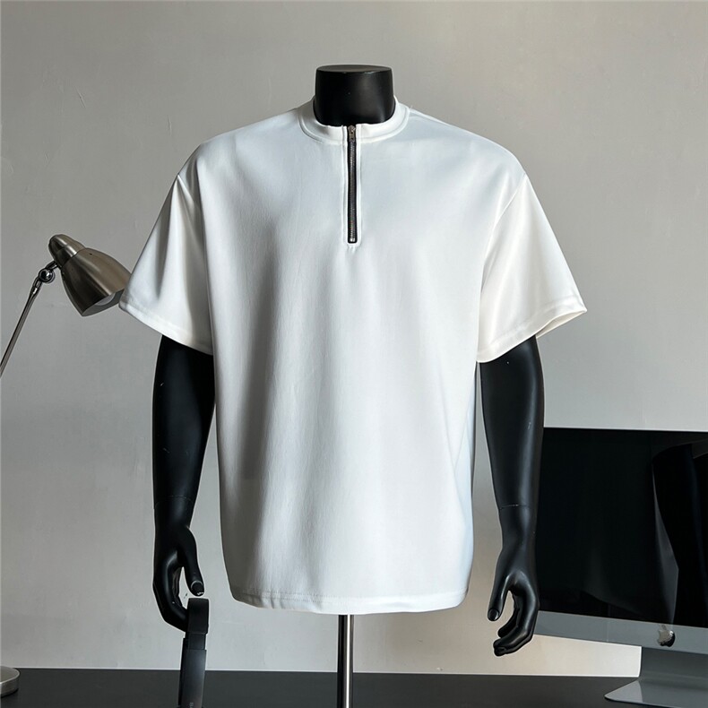 250克液态棉半拉链亨利领夏季潮流短袖宽松大码T恤男特P20，男装T恤，电商C306-1