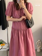 法式泡泡袖连衣裙夏季设计感小众温柔高级感，女装连衣裙，香丽迪1