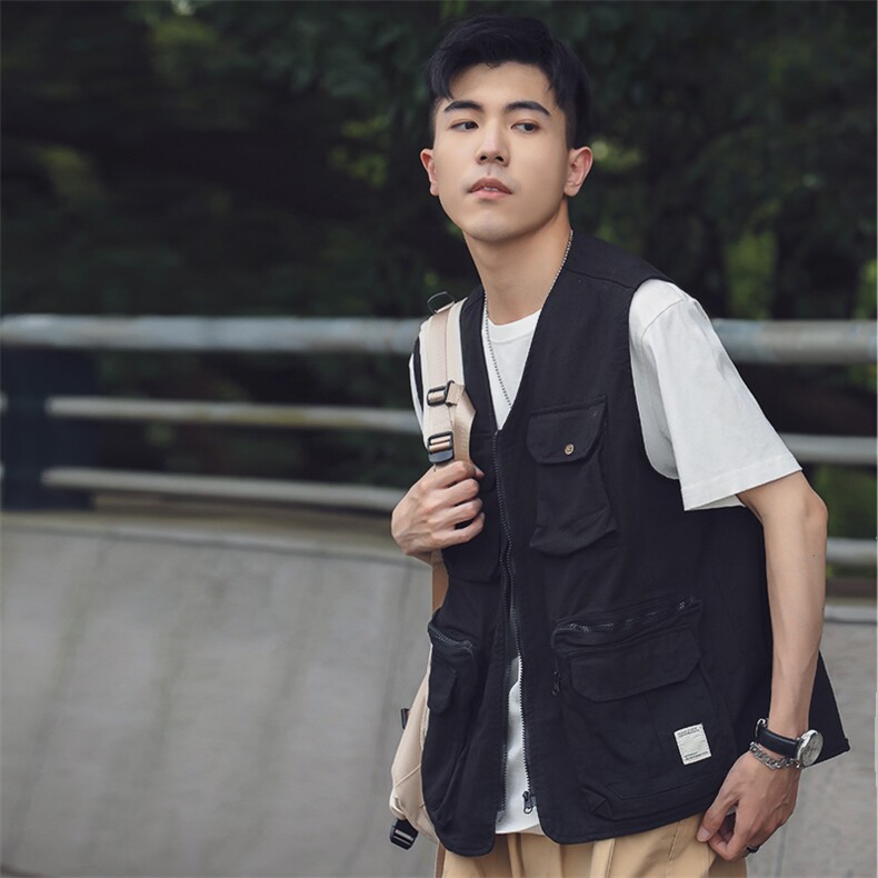 日系男女嘻哈大口袋设计工装马甲美式情侣背心MJ55-P65-X85，男装背心/马甲，电商C309B