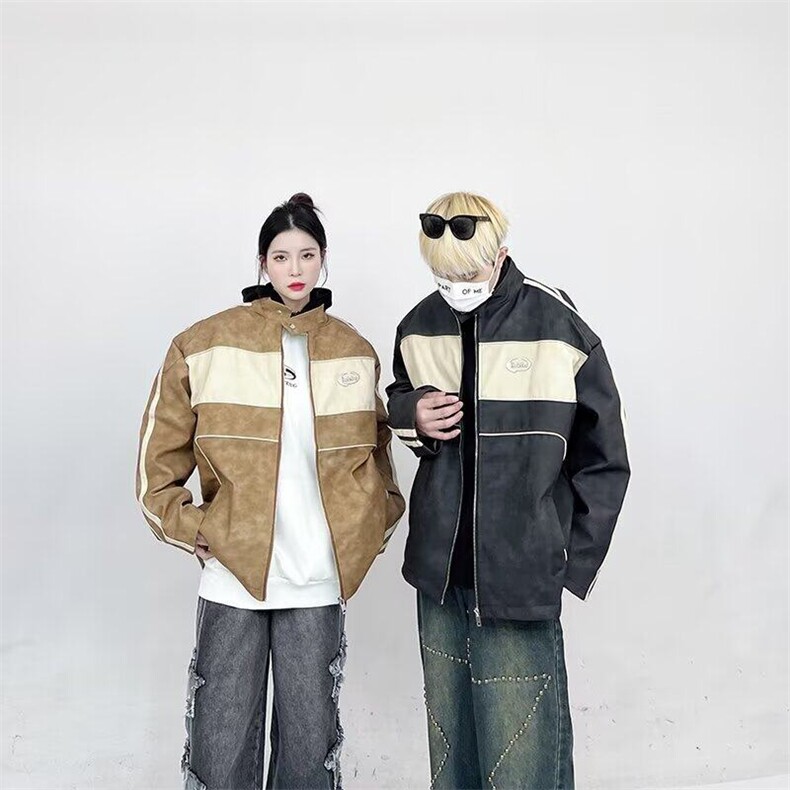 撞色拼接皮衣外套美式夹克高级立领机车服310A-4-3614-P84,男装夹克,星座310A-4