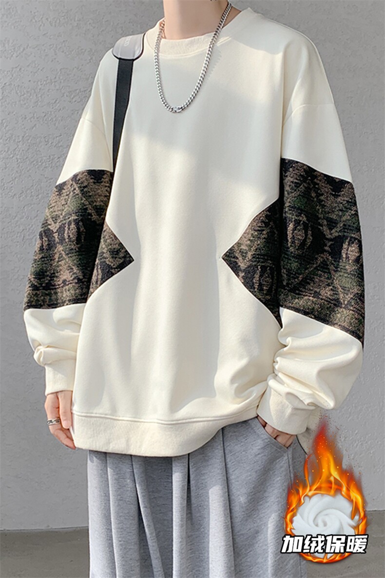 8XL-M民族风加绒加厚卫衣男款冬季拼接套头衫特大码外套WY005P58,男装卫衣,电商B312