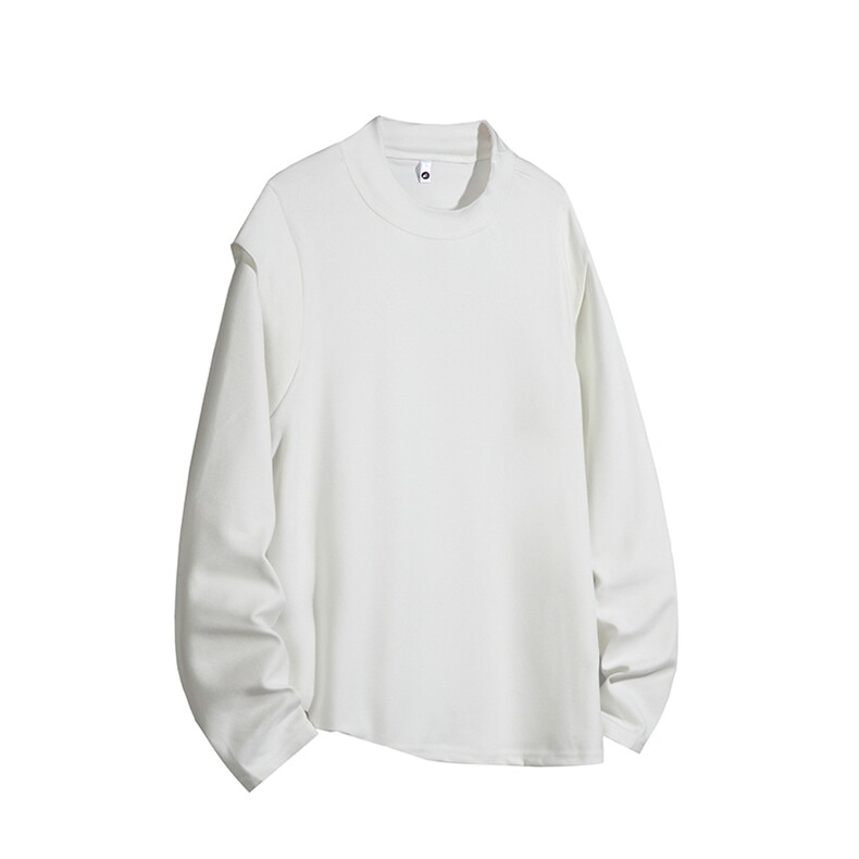 层次拼接半高领正肩长袖T恤秋冬德容打底修身上衣25XW99558特批30,男装T恤,电商A042