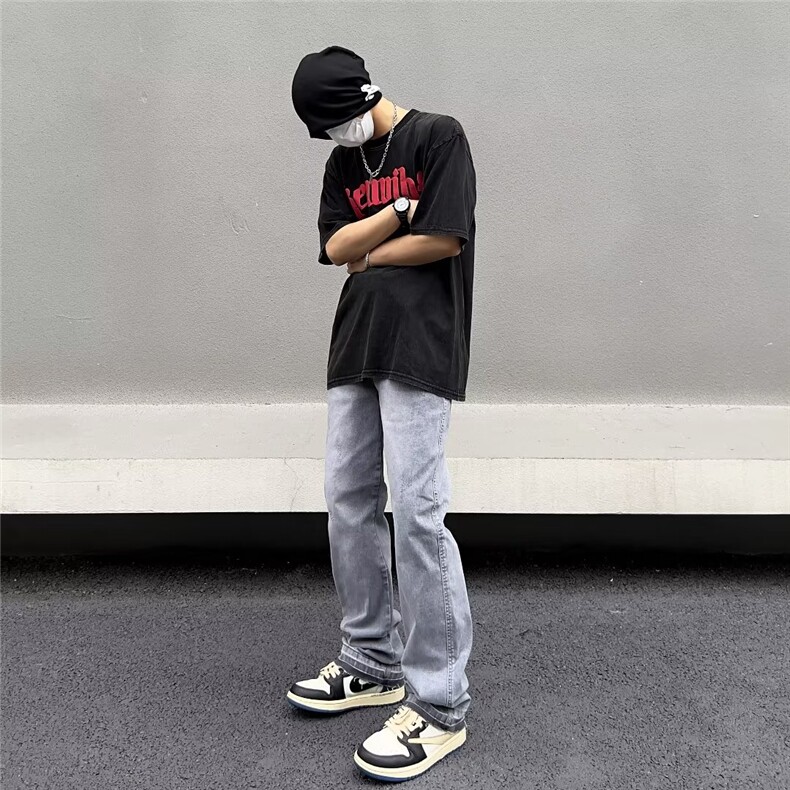 美式vibe裤子高街水洗牛仔裤男设计感小众拉链裤B8163P42,男装牛仔裤,星座1116-2