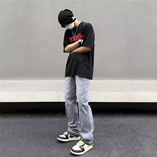 美式vibe裤子高街水洗牛仔裤男设计感小众拉链裤B8163P42，男装牛仔裤，星座1116-2