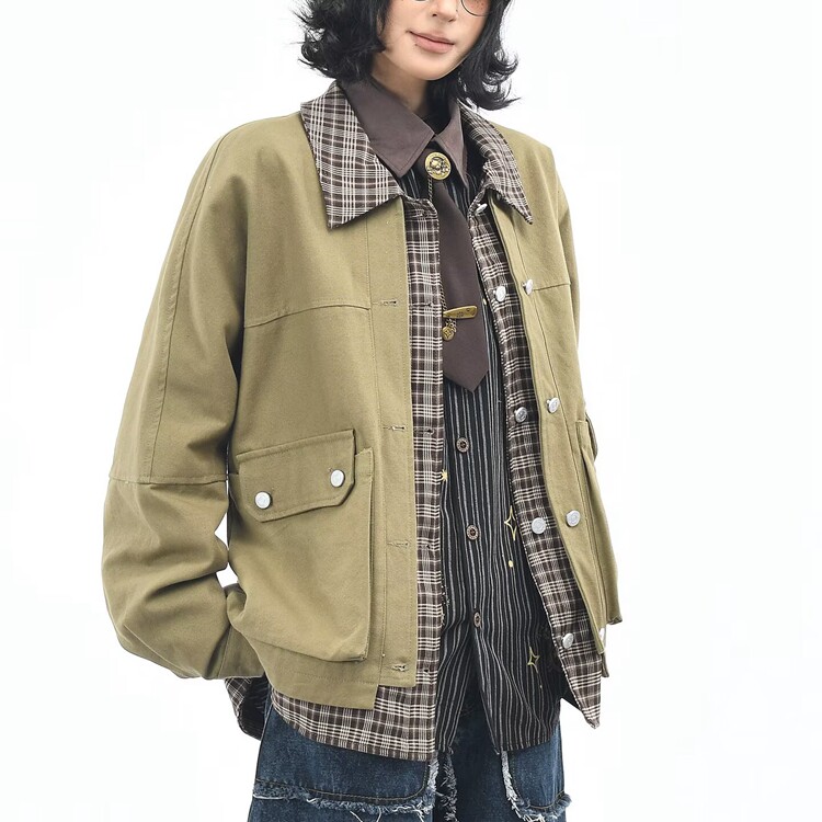 潮流新款美式复古翻领工装外套男冬季加厚高级感宽松情侣夹克棉服,男装夹克,星座218-8