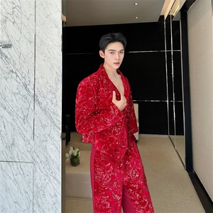 亮片痞帅炸街西服男外套高级感潮牌休闲舞台西装上衣318-P125图片