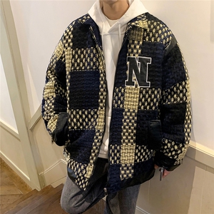 1港风酒店小香风PU皮拼接刺绣大码M-5XL夹克棉衣男8807P115控158图片