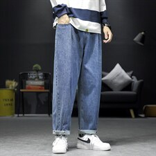 2023春季新沙发墙大码男纽扣美式直筒大裤脚阔腿牛仔裤N8131-P50,男装牛仔裤,电商A082