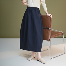 休闲花苞裙子半身裙女2025秋冬新款高腰时尚遮胯显瘦灯笼裙中长款，女装半身裙，艾米