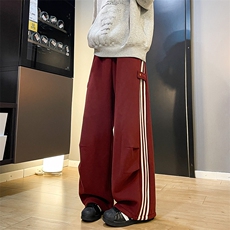 8XL-M奥粒绒加绒休闲裤男三条杠条纹运动裤宽松卫裤K9121P58控78，男装休闲裤，电商D206-1