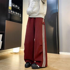 8XL-M 奥粒绒加绒休闲裤男三条杠条纹运动裤宽松卫裤K9121P58控78图片