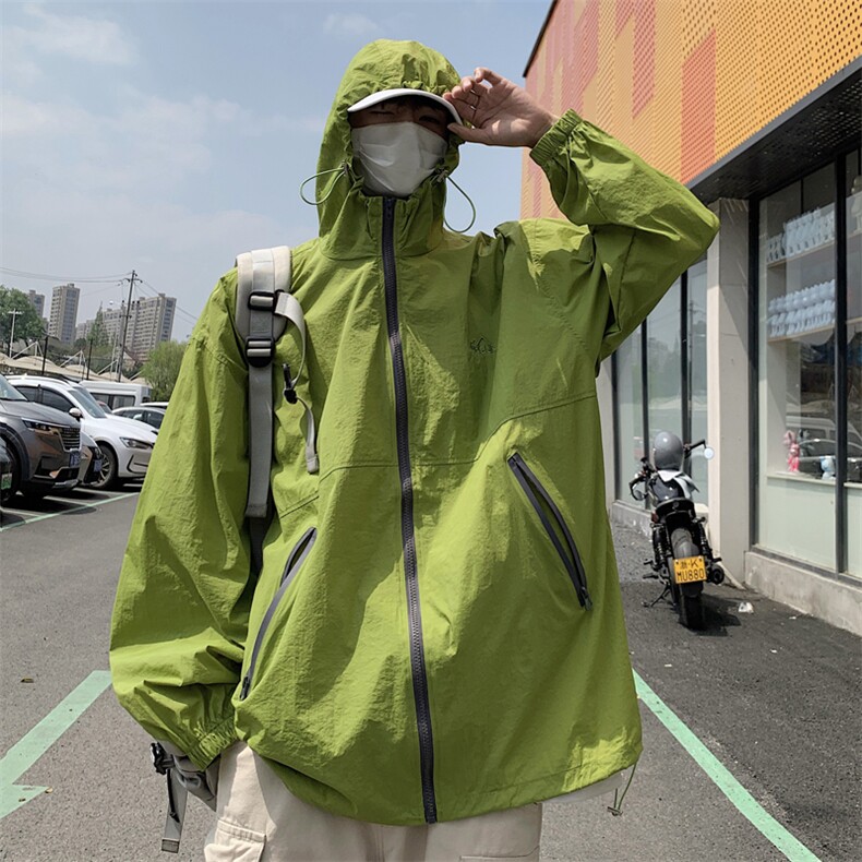防晒衣男韩版潮流连帽果绿色痞子帅2026夏季薄款ins外套W4842-P40,男装防晒衣,星座412
