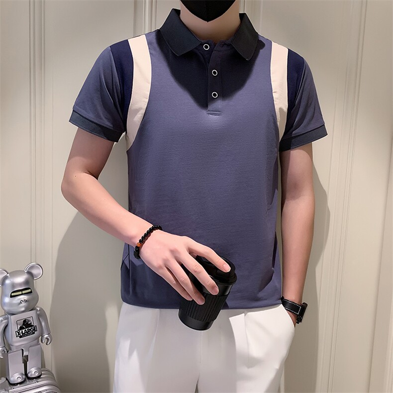 社会小伙夏季男休闲短袖POLO衫 撞色修身翻领T恤A319-P55控78图片