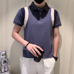 社会小伙夏季男休闲短袖POLO衫 撞色修身翻领T恤A319-P55控78图片
