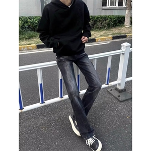 美式高街cleanfit男女直筒修身水洗黑灰色牛仔裤SC657P45