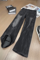 B221美式ins高街暗黑宽松直筒加绒牛仔裤LK24348-特P58控98，男装牛仔裤，电商B221