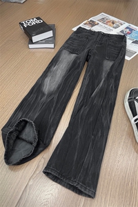 B221 美式ins高街暗黑宽松直筒加绒牛仔裤 LK24348-特P58控98图片