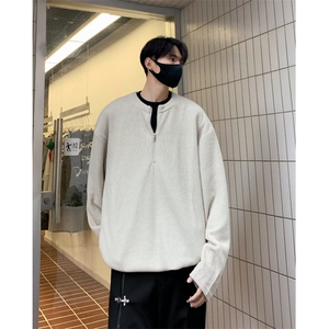 圆领半拉链毛衣男士秋冬季新款韩版港风复古高级感痞帅宽松针织衫
