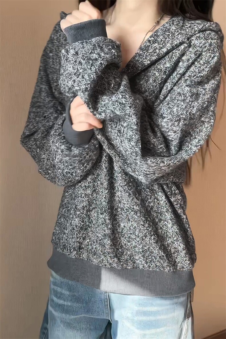 复古颗粒感连帽卫衣肌理质感宽松V领百搭上衣HY899TP45控88,男装卫衣,电商A102B