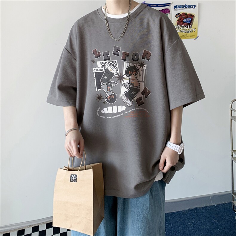 数据！夏季休闲印花T恤港风宽松冰丝透气短袖TK23913-P30控48,男装T恤,电商B370