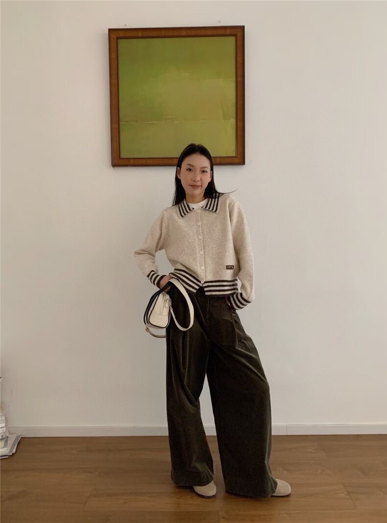 2025时尚百搭新品开衫外套条纹短款简约女,针织衫/毛衣,洛丽兰可