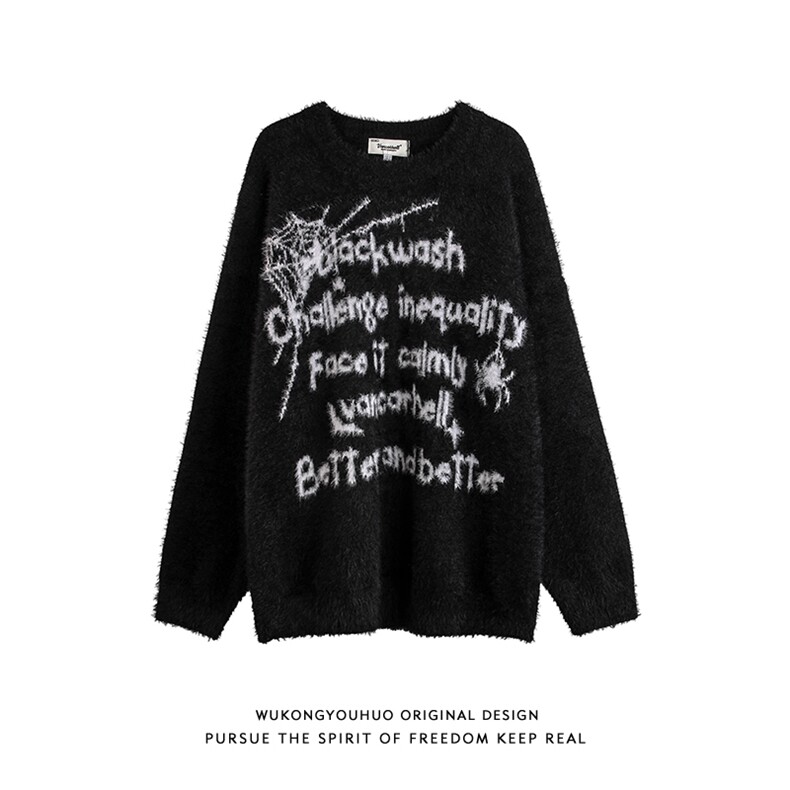 1506/QY1330/P43美式复古字母水貂毛圆领针织衫，男装针织衫/毛衣，星座1506