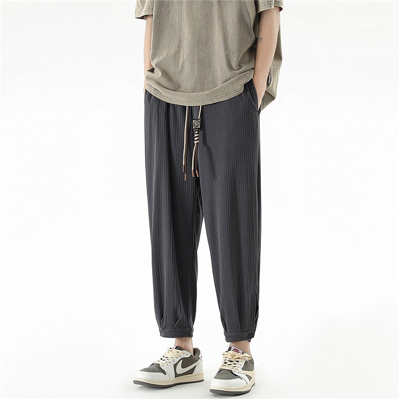 冰丝面料束脚裤男笑脸抽绳休闲西裤男九分裤SK77043P35控58，男装西裤，星座227-7