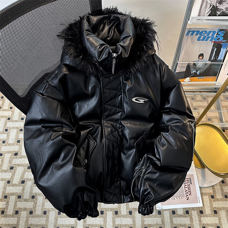 毛领连帽小众设计感棉服男冬季加厚外套潮牌皮夹克MY0833-P123,男装棉衣,星座308B-1