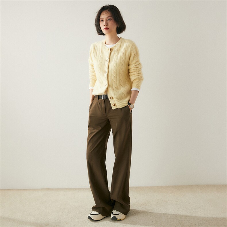 三股加厚~绞花山羊绒开衫2025秋冬女装通勤百搭针织羊毛毛衣外套,女装羊绒衫,绒创羊绒