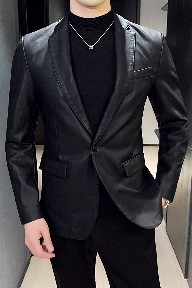 2023秋冬皮衣夹克修身西服领PU皮衣外套男小西装py5611-p88,男装皮衣,电商D303