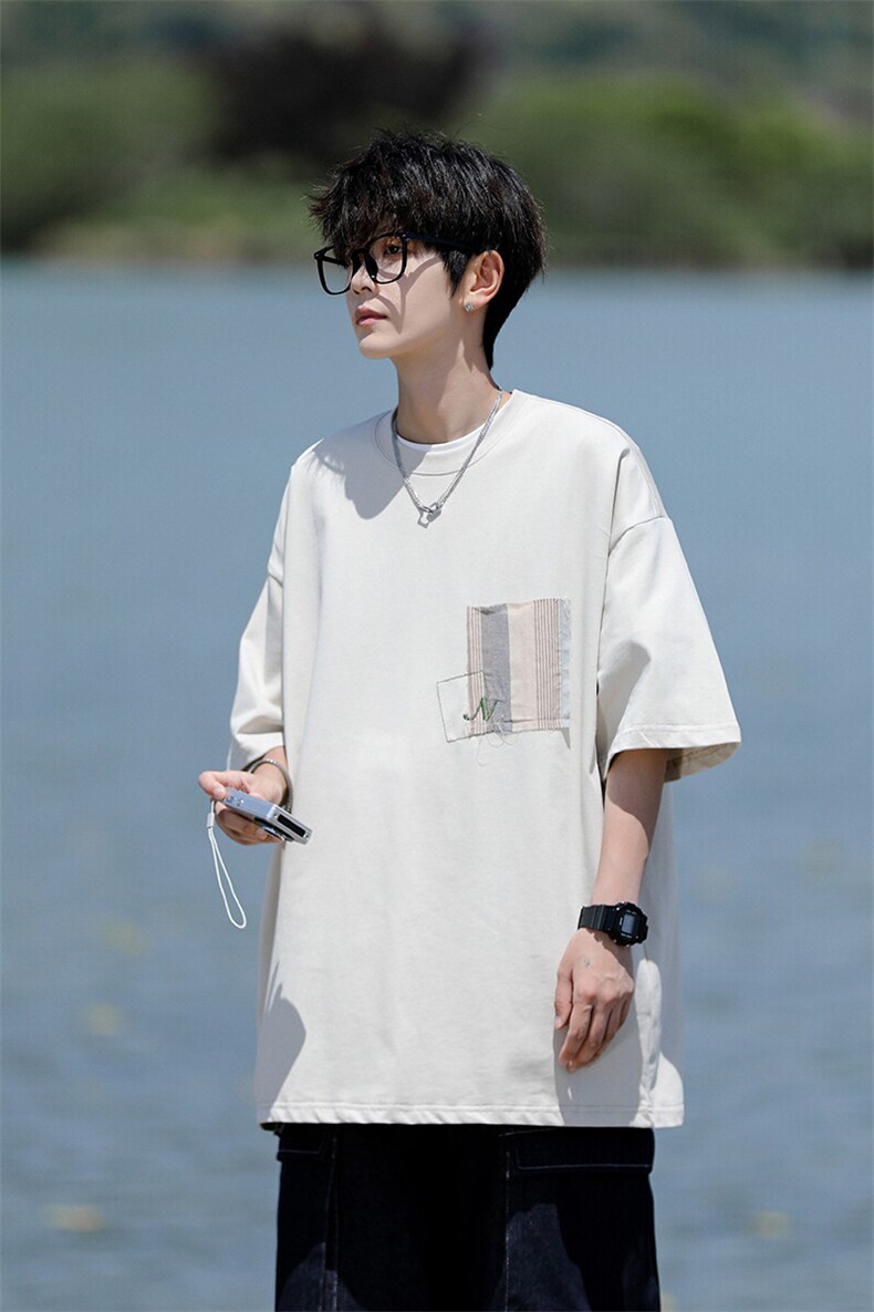 8XL-M高品质纯棉美式复古宽松简约百搭学院风短袖T恤上衣男DX343,男装T恤,电商D206-1
