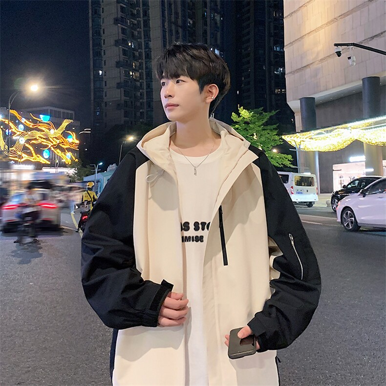 港风拼接上衣夹克宽松落肩拼色冲锋衣外套JK839P75,男装夹克,星座1204-3