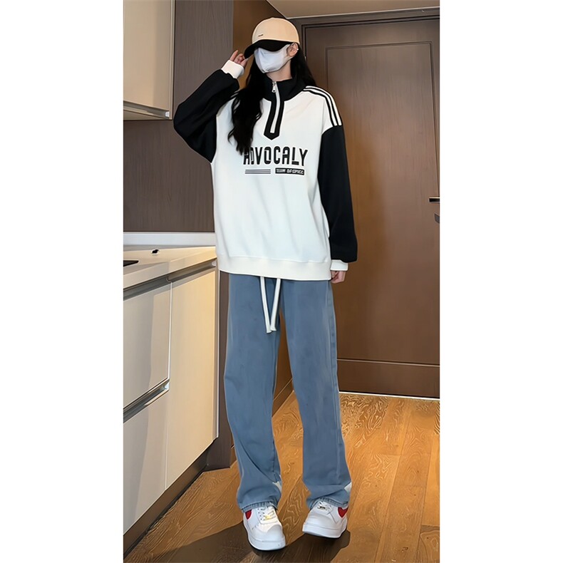 2024春季新款女模内景大码菠萝格套头卫衣M-5XHW24061-特P35,男装卫衣,电商A022
