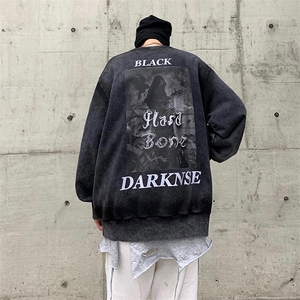 美式复古重磅做旧水洗宽松涂鸦印花圆领套头卫衣男-WY8333-P58图片