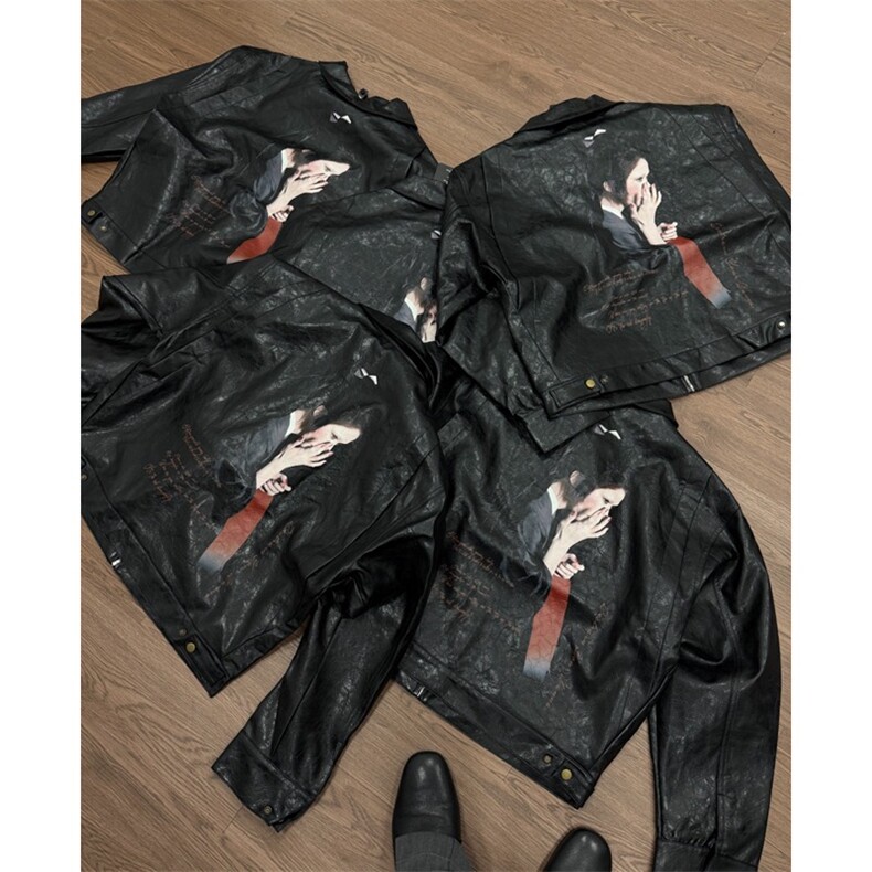 PU9151-P75美式复古蜻蜓女人像pu皮衣夹克,男装皮衣,电商B323A