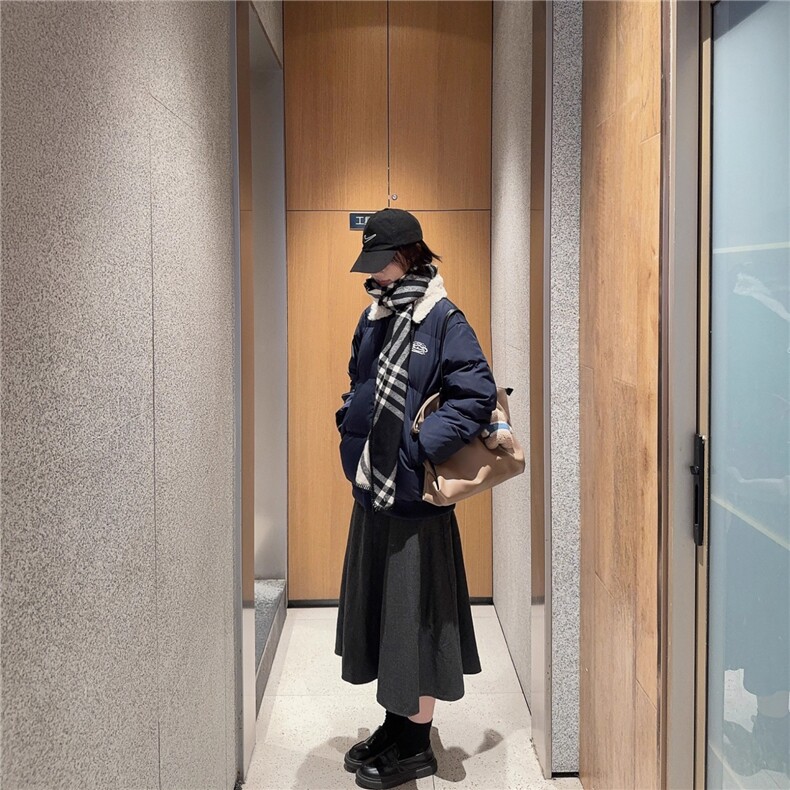 韩系2025冬新款羊羔毛翻领羽绒棉服女学生短款面包服藏青外套,男装棉衣,星座1210-1