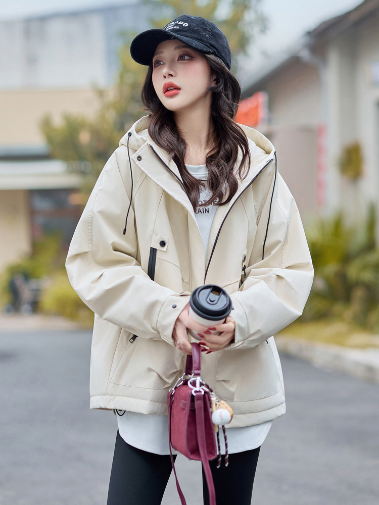 冲锋衣夹棉外套女2025冬季新款厚款连帽棉袄宽松休闲时尚大衣,女装棉衣/棉服,梦懿尔