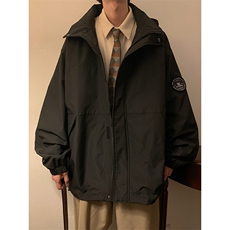 春款工装连帽夹克潮流拼色宽松贴标户外冲锋衣外套CYJK9236-P80，男装夹克，电商A128