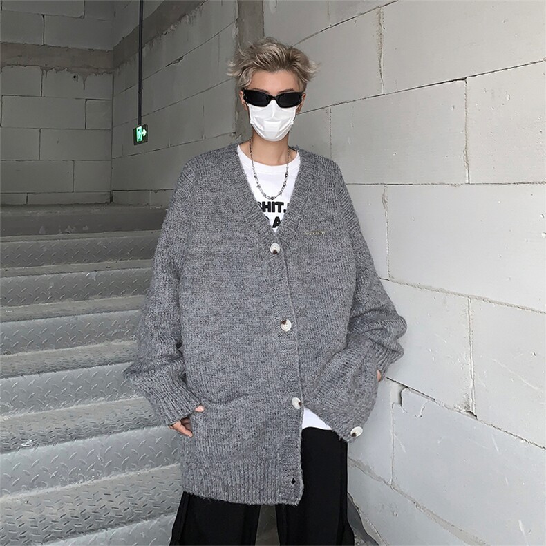 美式复古V领开衫毛衣宽松百搭针织衫男女情侣外套潮牌92211-p53,男装针织衫/毛衣,星座1008