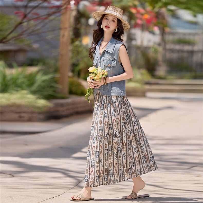 2026年新款夏装休闲洋气气质减龄显瘦牛仔刺绣马甲三件套女,女装套装/套裙,沁沁公主